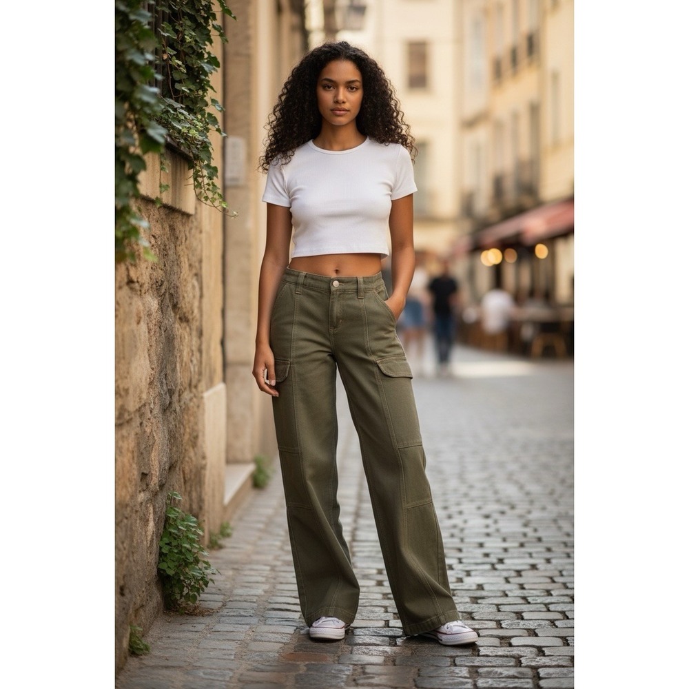Pacsun Women's Olive Low Rise Puddle Wide Leg Cargo Pants Size Medium - NWT